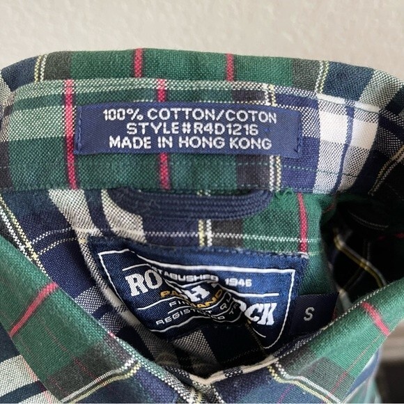 Rough Stock Panhandle Slim Green Blue Red Plaid Long Sleeve Button Down - EUC - Picture 4 of 10
